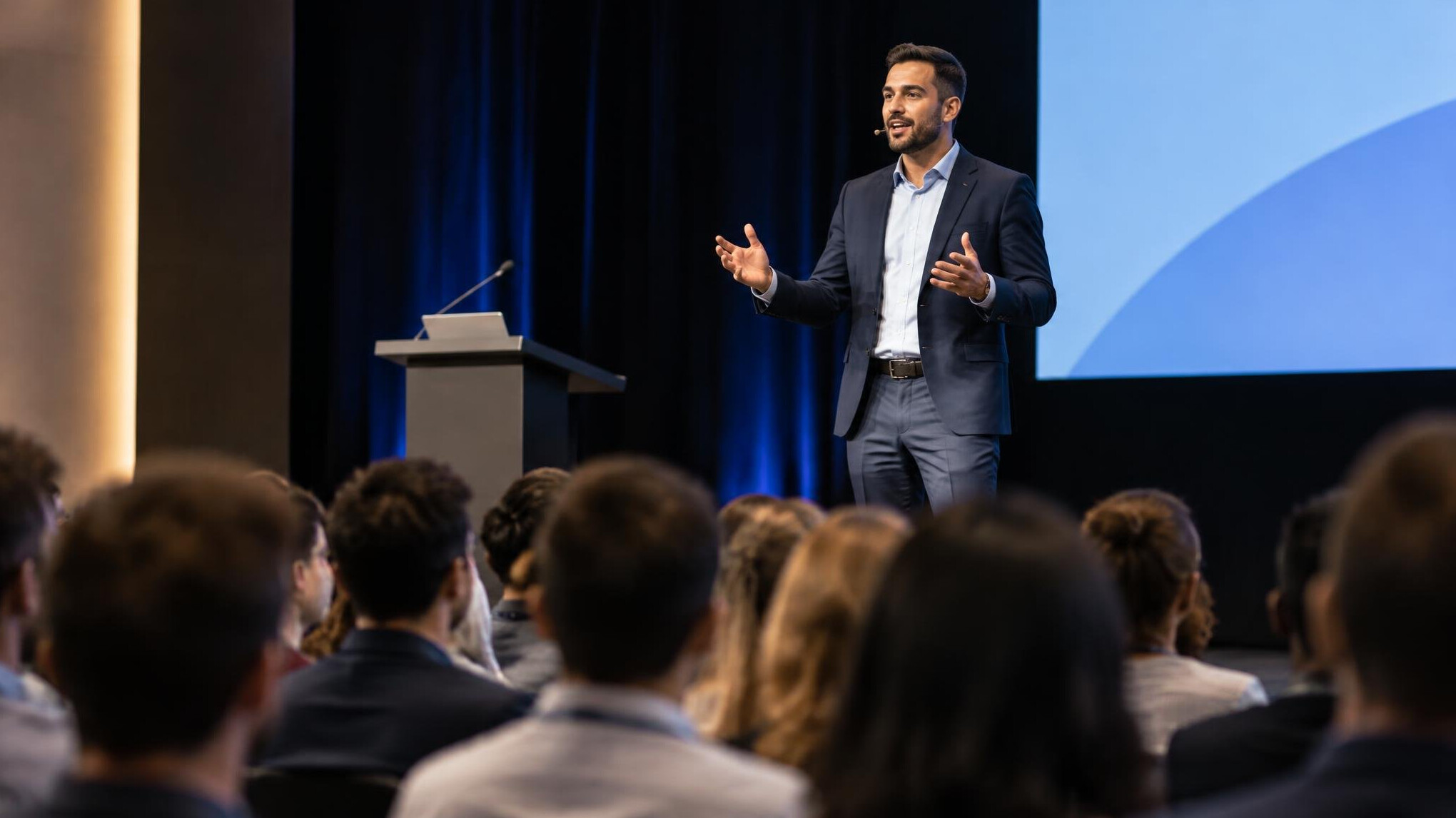 persuasive speaker on stage