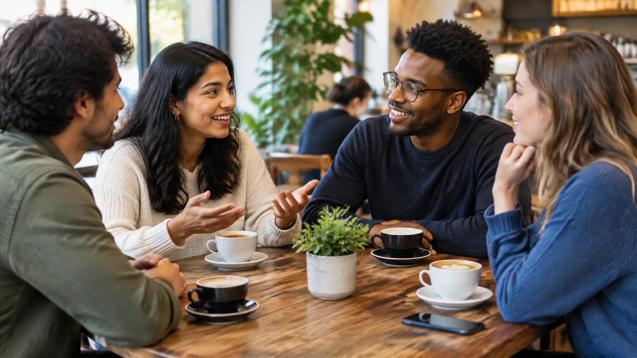 friends chatting at table
