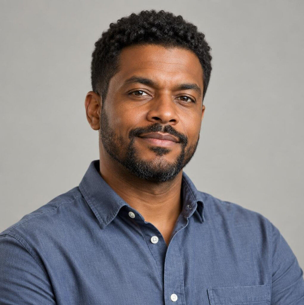 Studio portrait of a Brazilian man with a beard