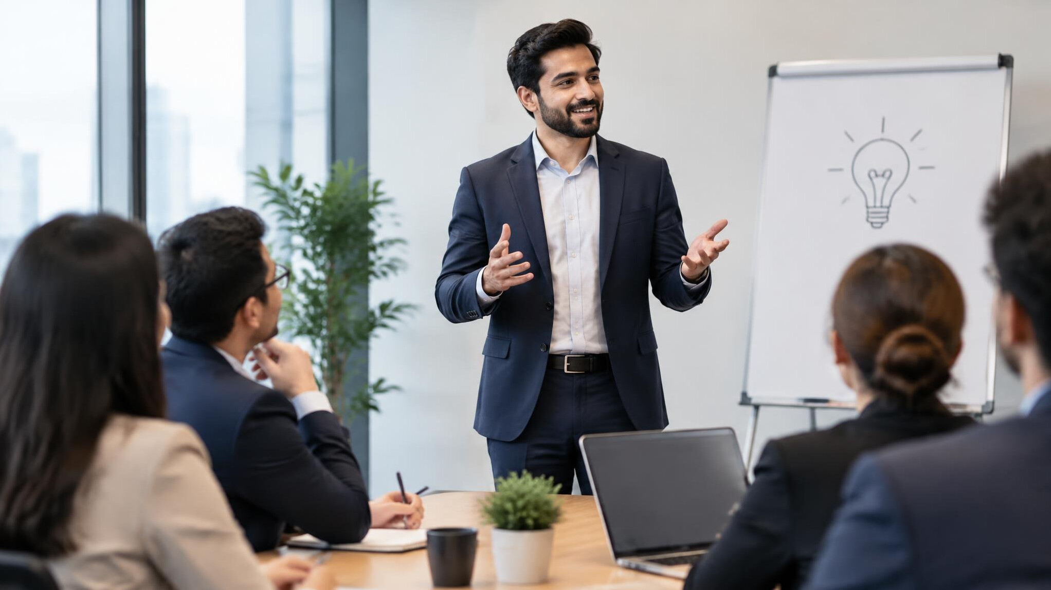 person presenting ideas confidently