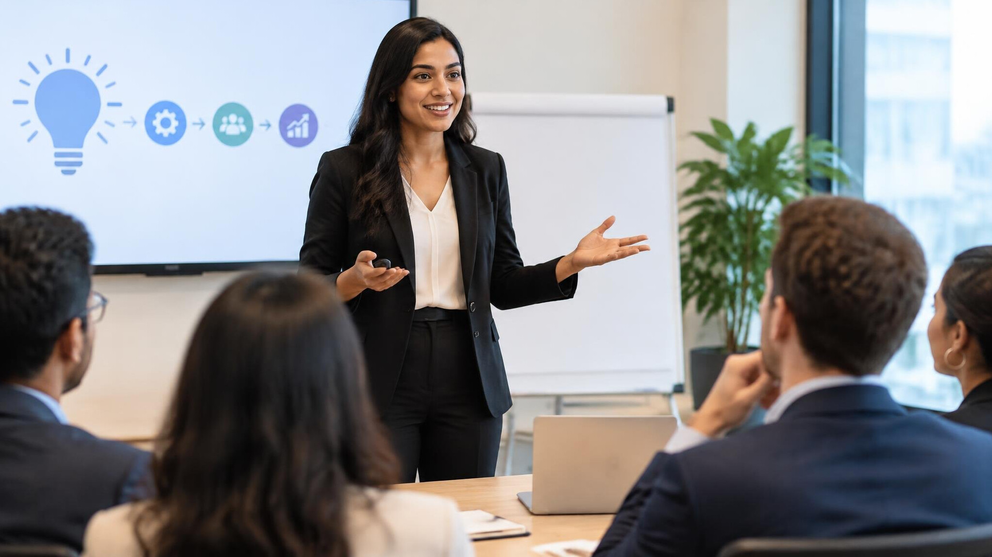 person presenting ideas confidently